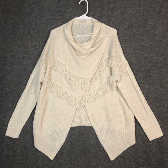 Cato Cable Knit Sweater M Fringe Cardigan Oversize Woven Grandmacore Western - Picture 1 of 10